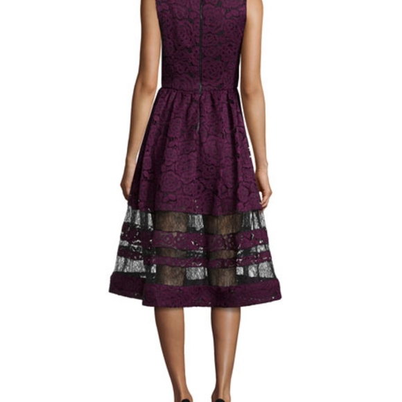 Alice + Olivia Odelia Plum and Black Lace Midi Dress - Picture 2 of 10